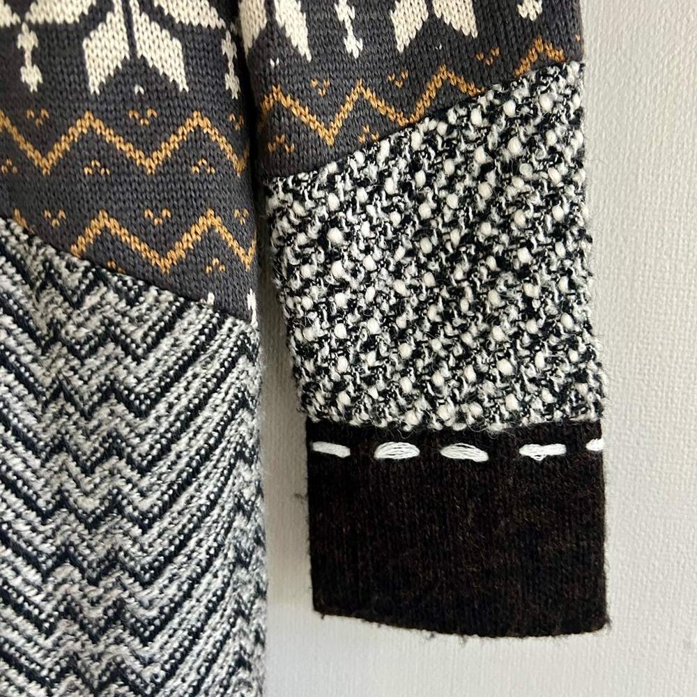 KESSLEY Patchwork Fair Isle Sweater Coat Boho Art Wear Nordic Lagenlook Sz Small - Picture 14 of 16